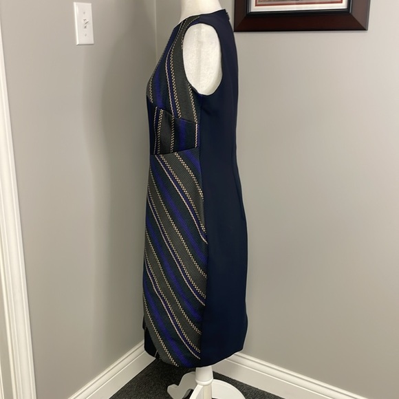BOSS Hugo Boss Delmira Sheath Dress Cotton Blend Asymmetric Stripes Purple Blue - Picture 3 of 10